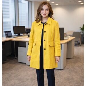 Ann Taylor Yellow Trench Coat Womens Size L Button Up Classic Preppy Career